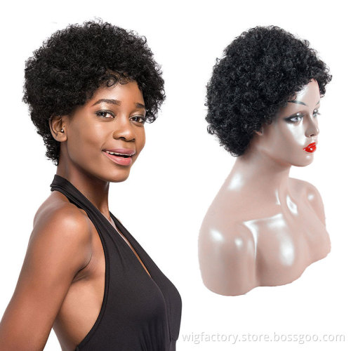 cheap price short retro human hair sewing machine wig for black women, 100% human hair wig sewing machine made wholesale